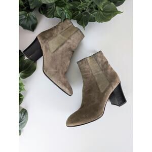 Aquatalia Boots Frida Ankle Boots Suede Chelsea Taupe Ban Block Heel Size 8